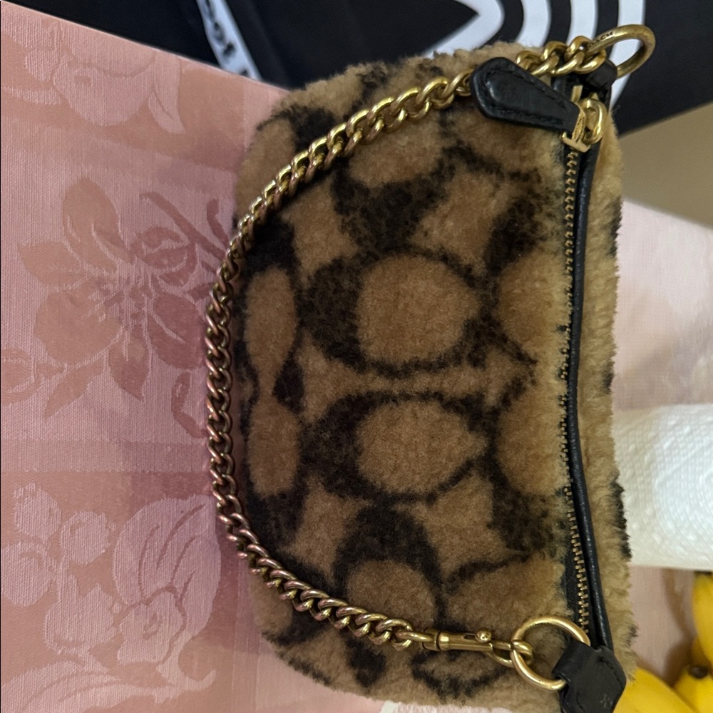 Coach Tan and Black Shearling Mini Bag